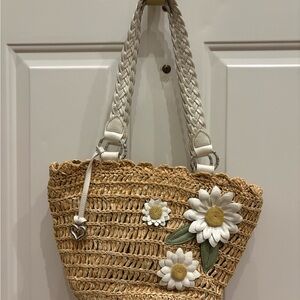 Brighton Natural Straw Tote with White Daisy Embellishments